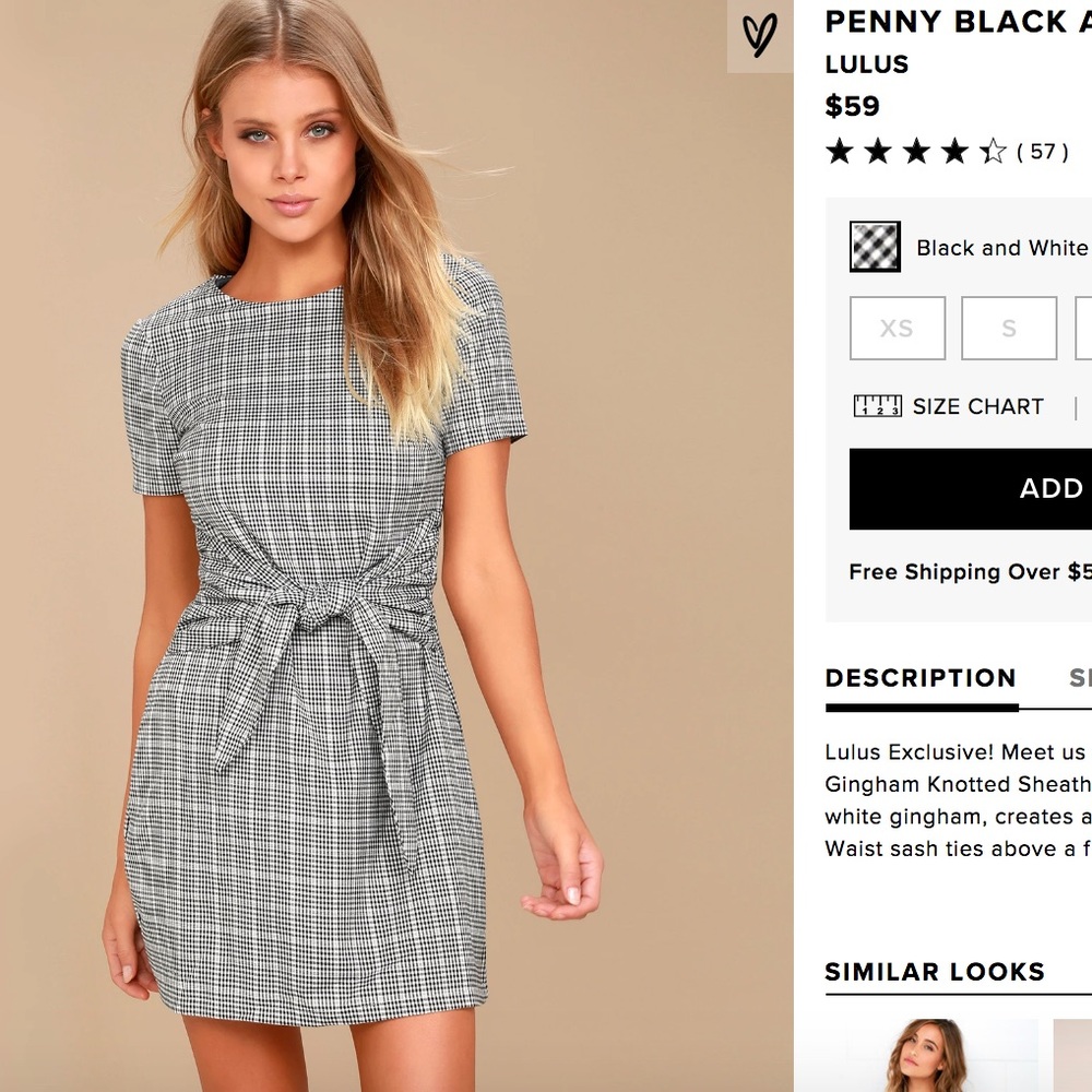 Penny black and white gingham knotted sheath dress